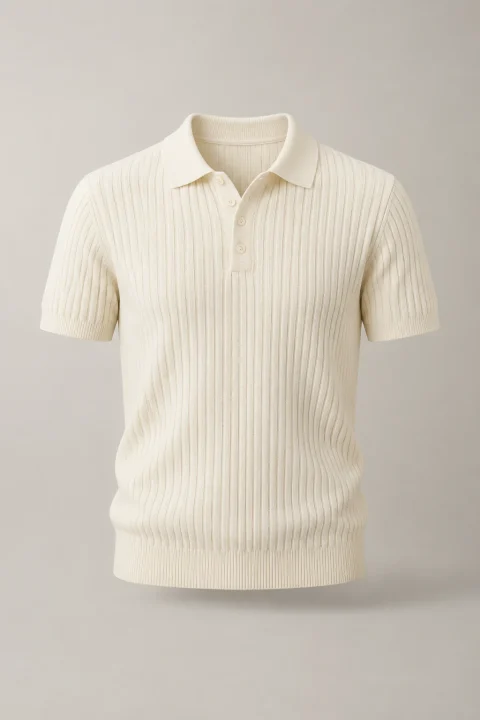 Rib Knit Polo in Ivory