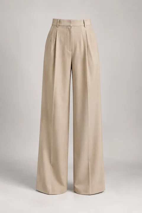 Pleated Wide Leg Trousers in Sand