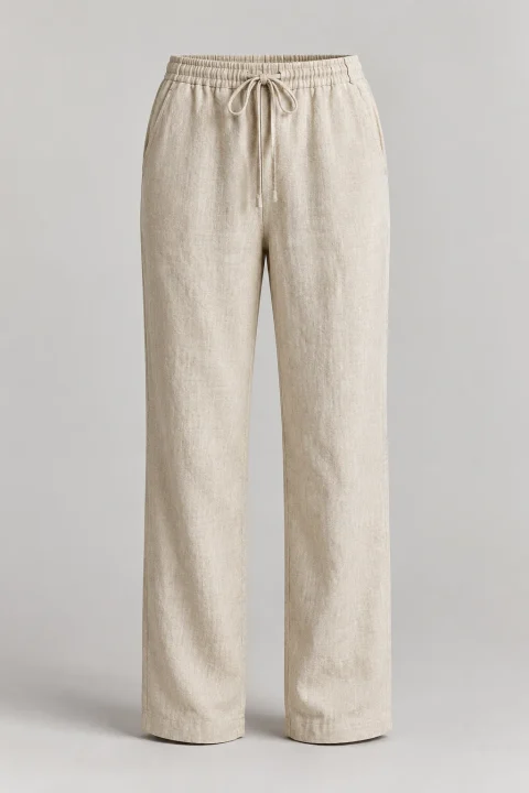 Linen Blend Drawstring Pants in Natural