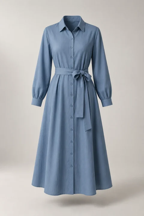 Button Front Shirt Dress in Dusty Blue