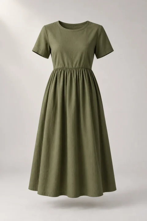 Gathered Waist Dress in Olive