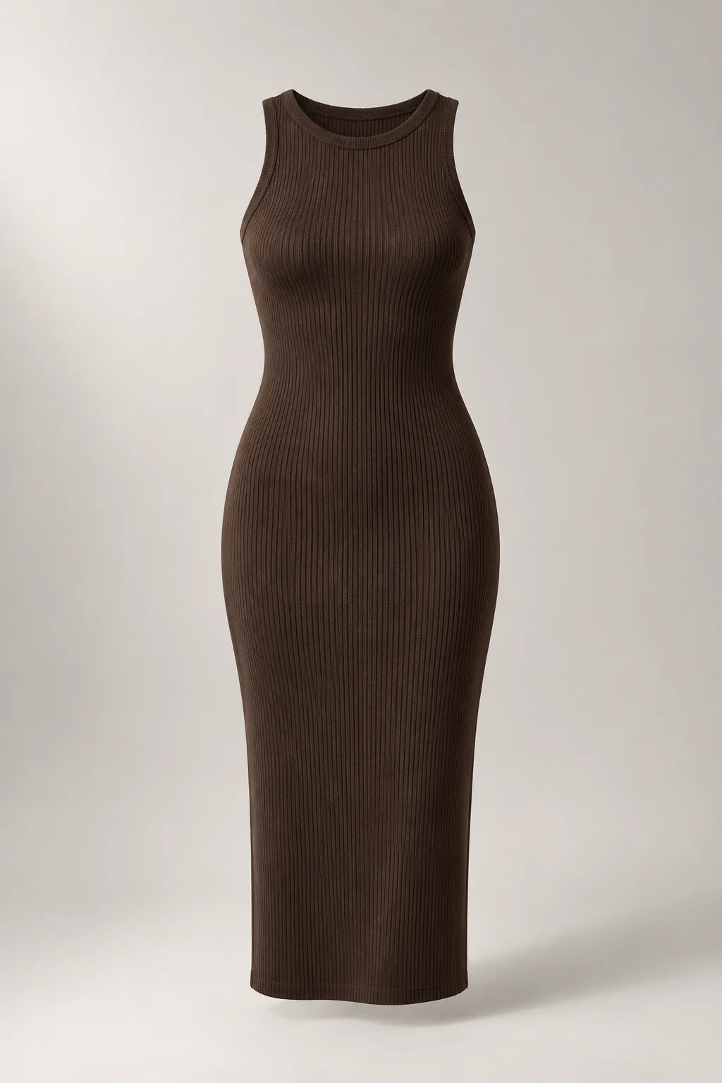 Fine Rib Knit Dress in Espresso