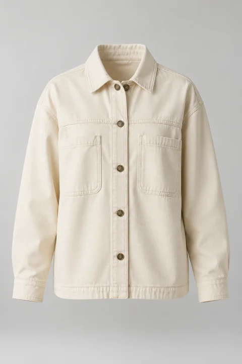 Cotton Denim Overshirt in Ecru