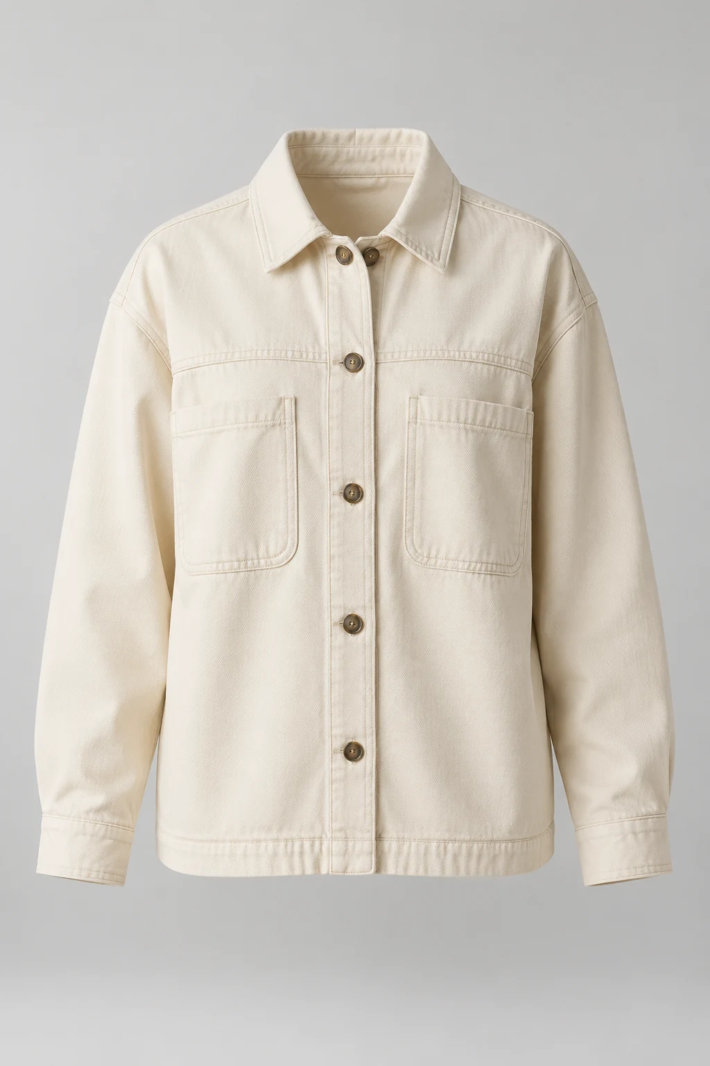 Cotton Denim Overshirt in Ecru